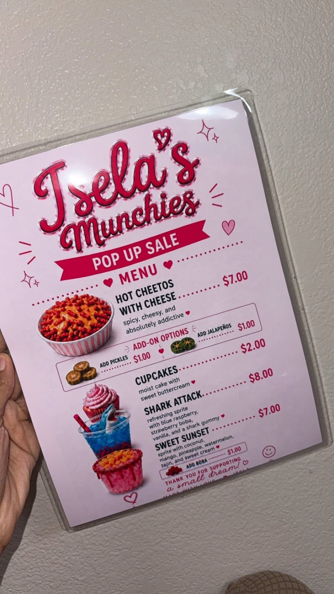Laminated flyers/menus