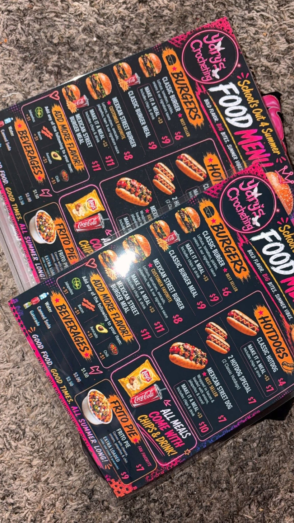 Laminated flyers/menus