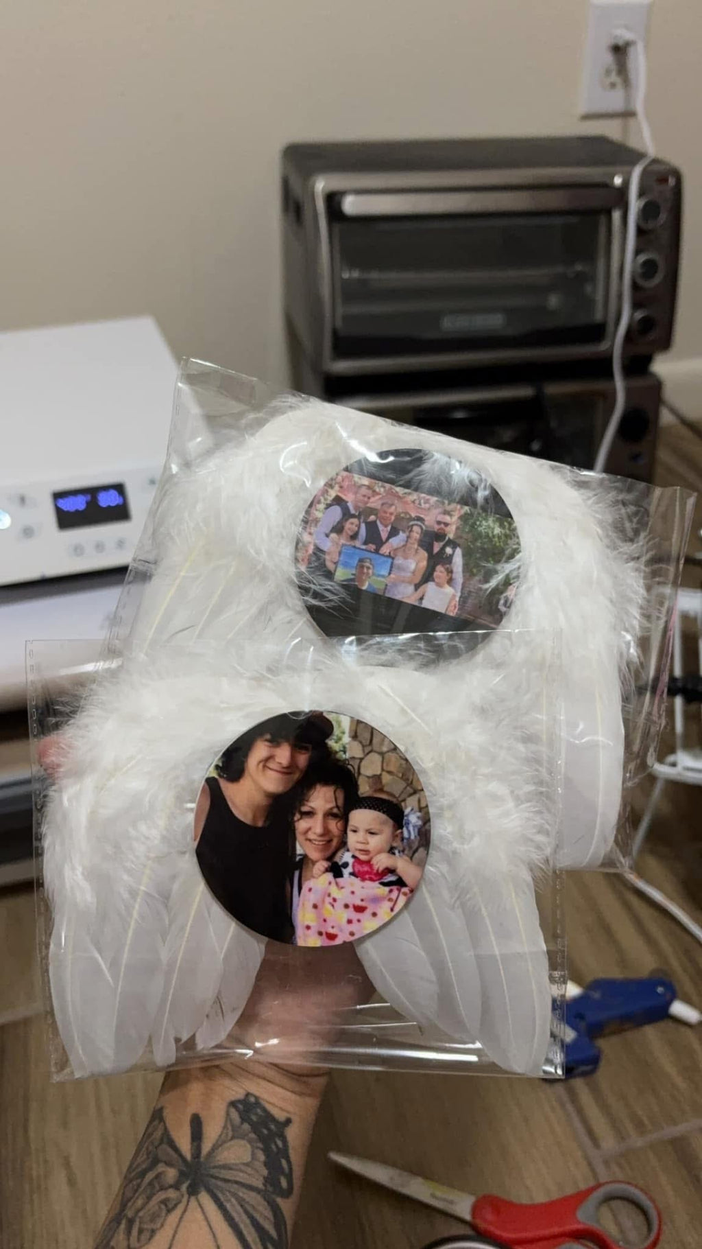 Custom tree wing feather ornaments