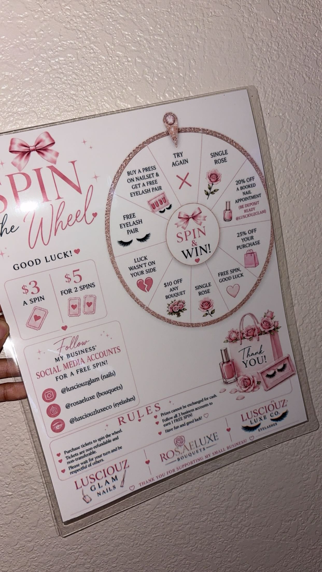Laminated flyers/menus