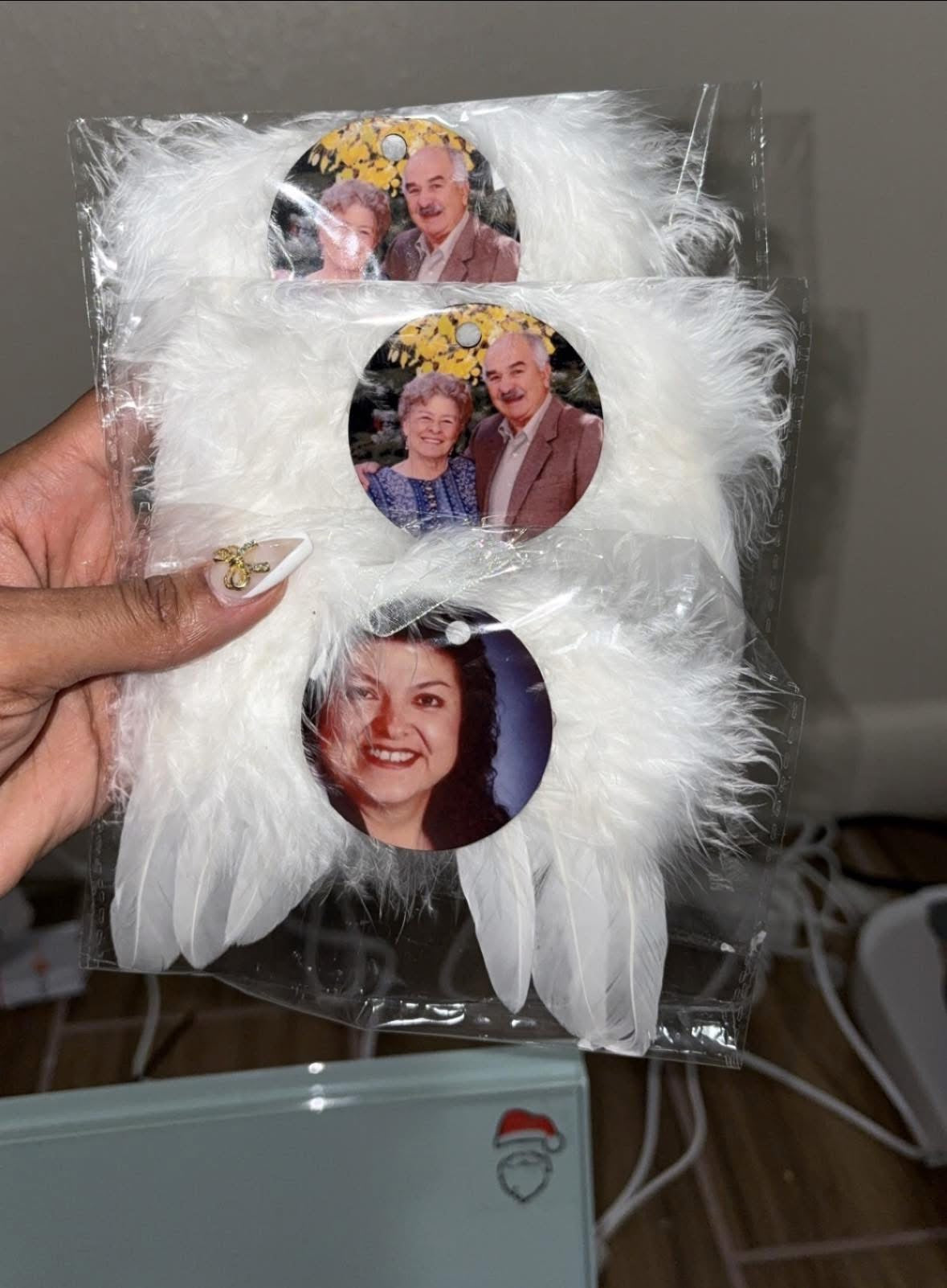 Custom tree wing feather ornaments