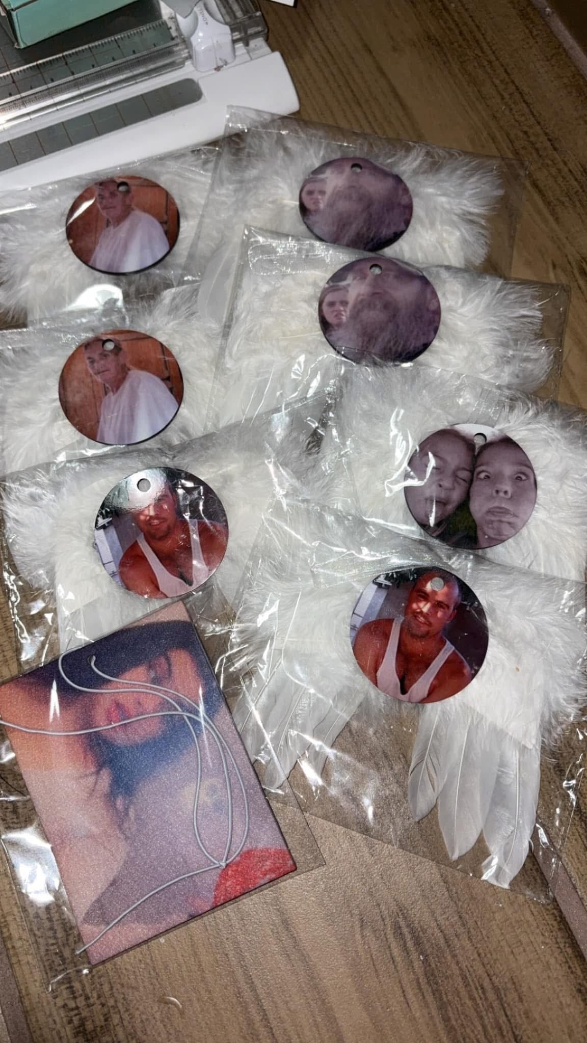 Custom tree wing feather ornaments