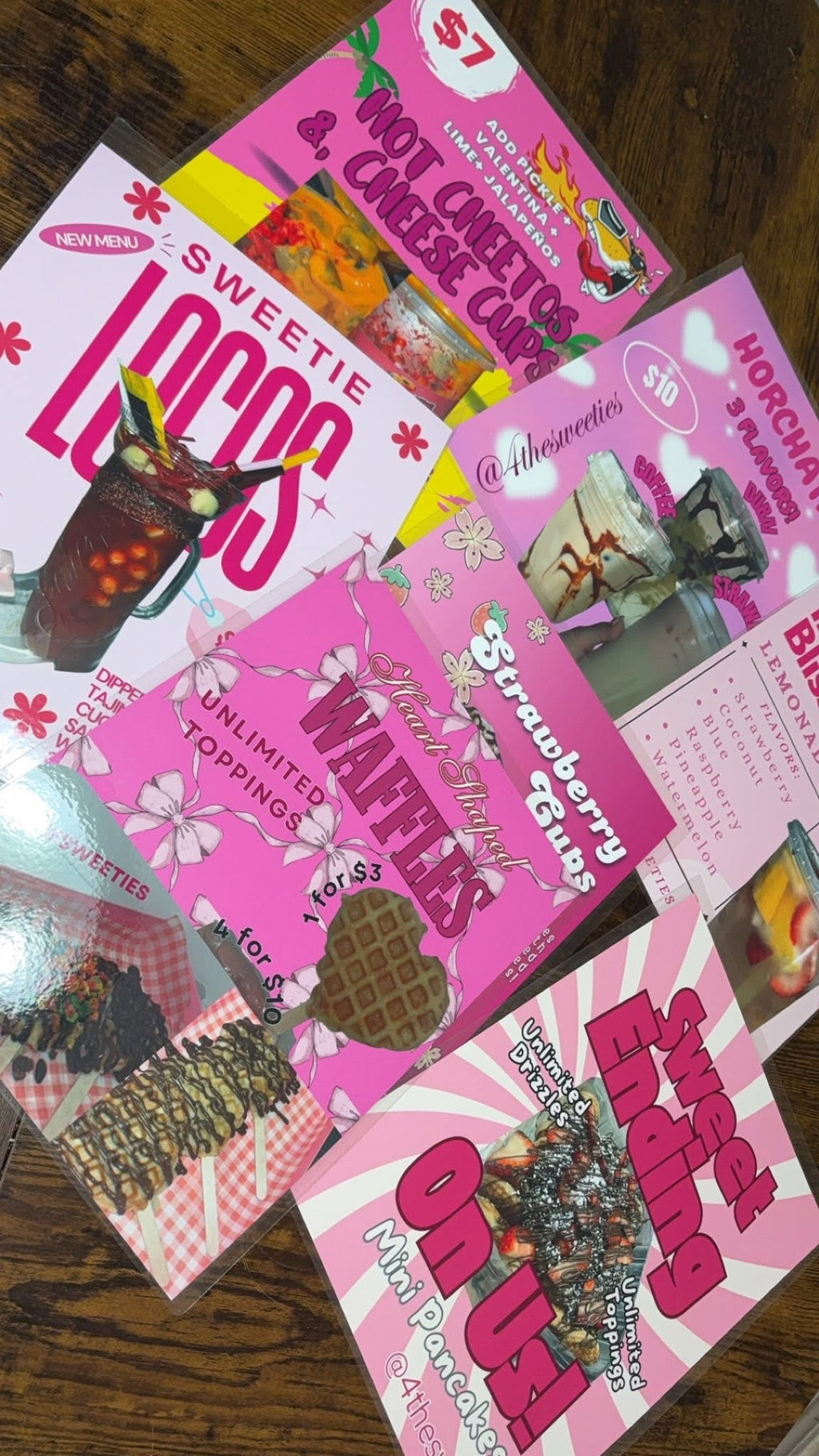 Laminated flyers/menus