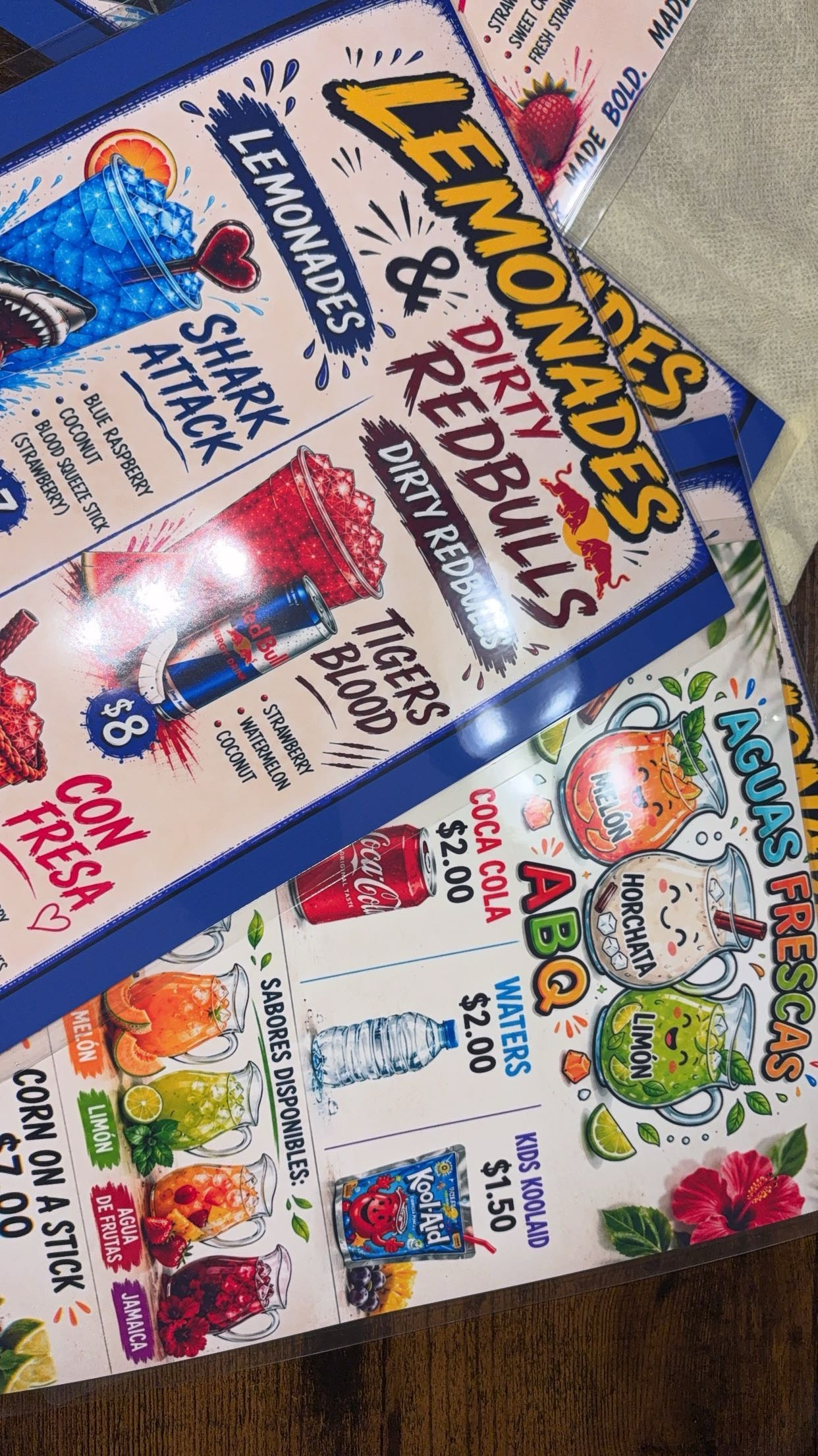 Laminated flyers/menus