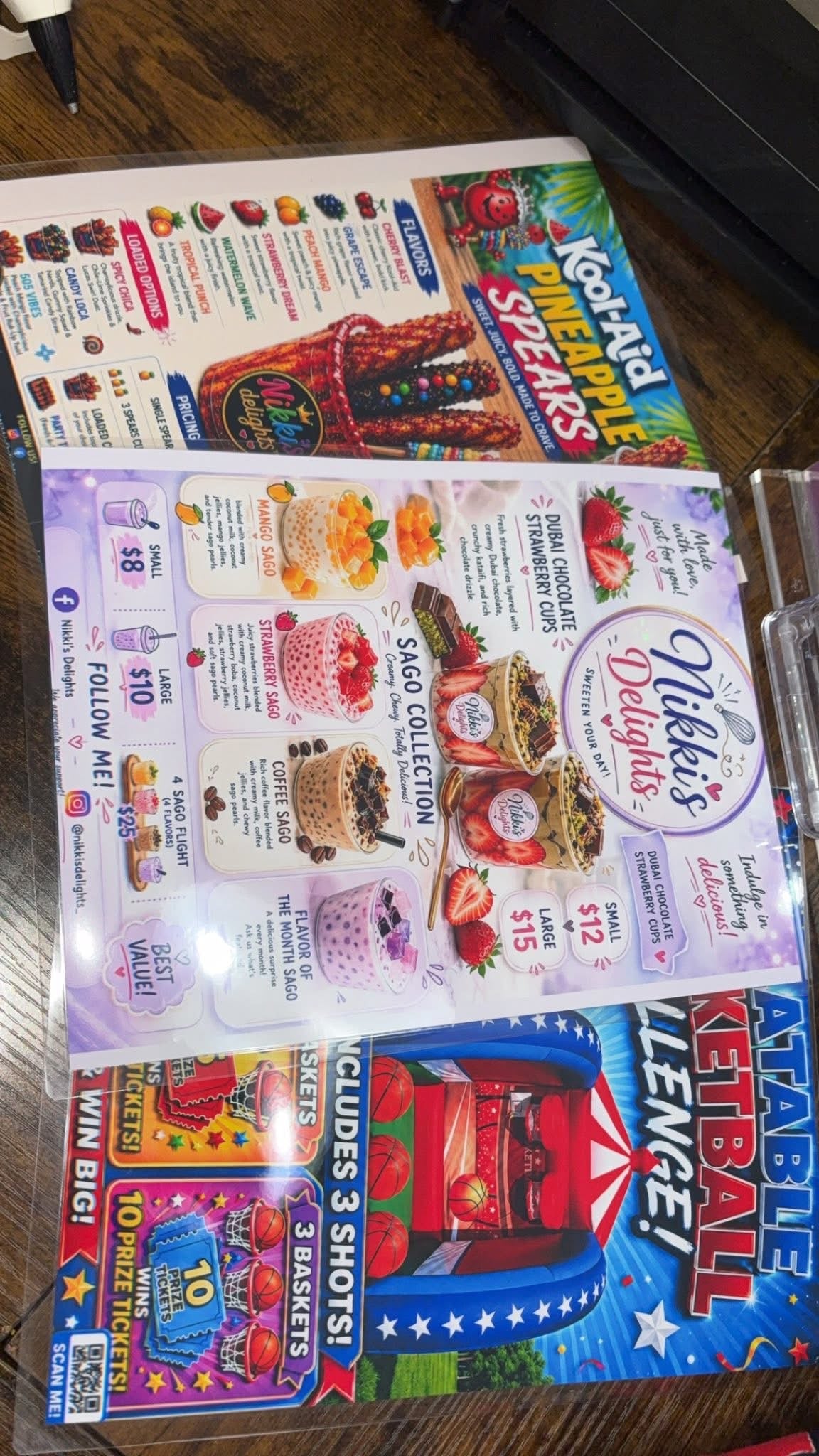 Laminated flyers/menus