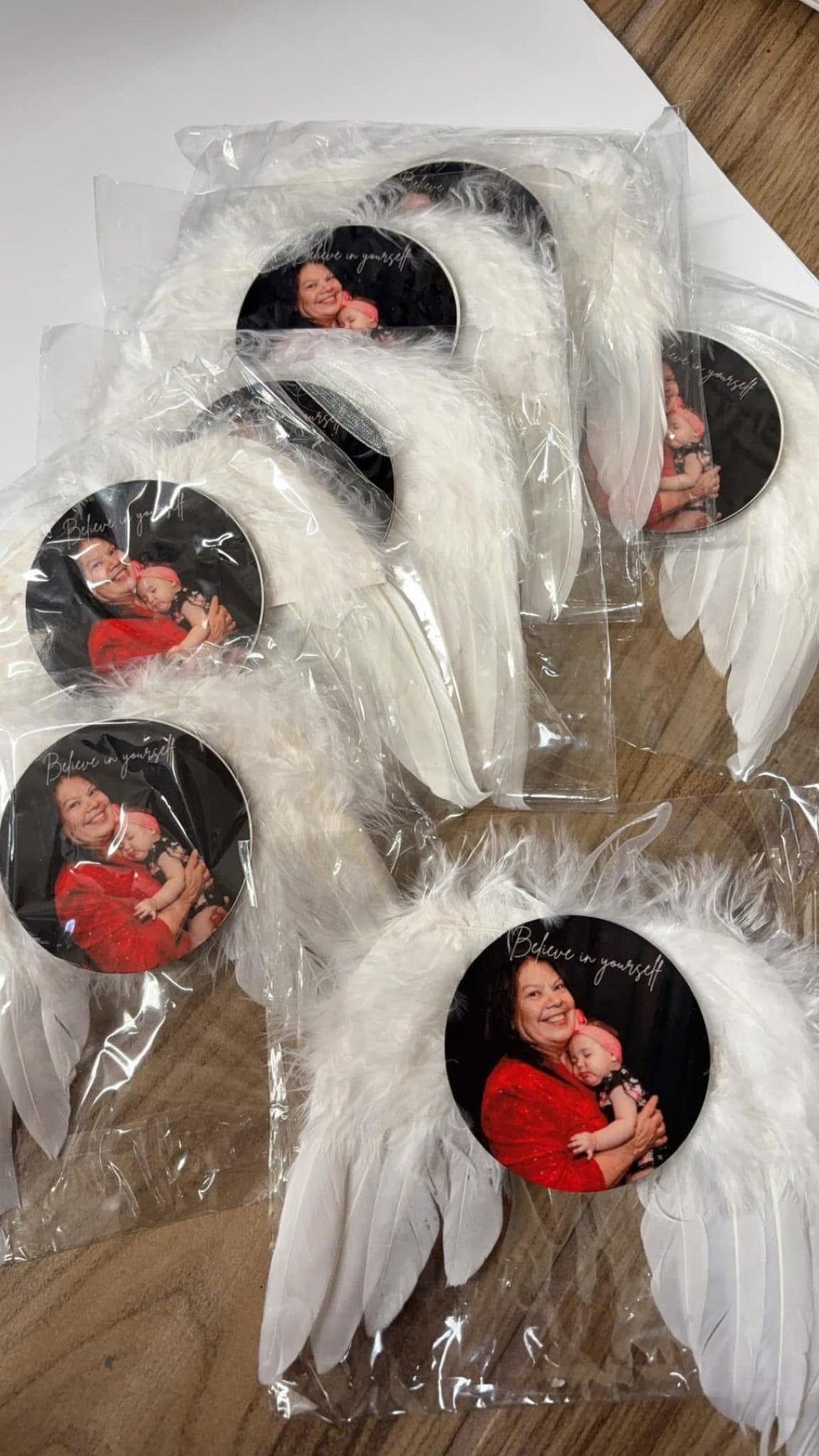 Custom tree wing feather ornaments